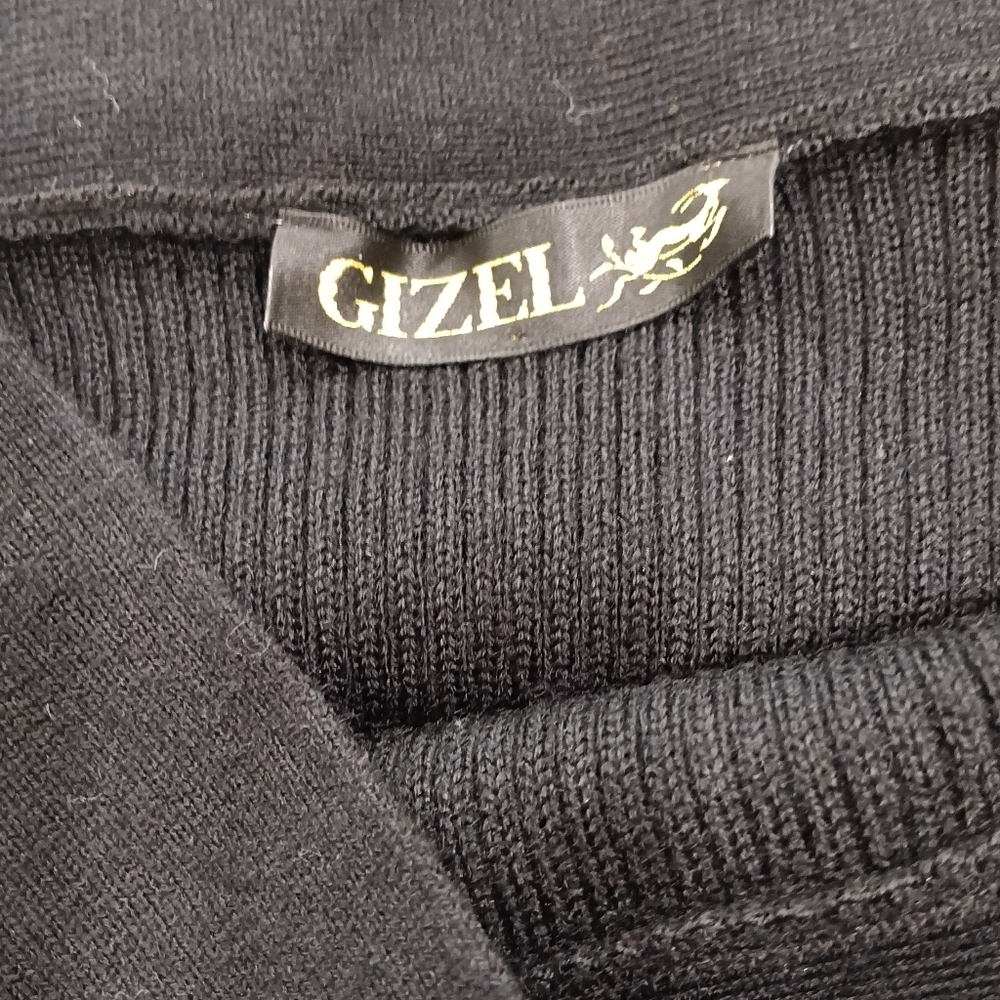 Gizel Mini Black Knit Ribbed Dress Pleated Strapless Drop Waist Tube Top Size S - Picture 10 of 11